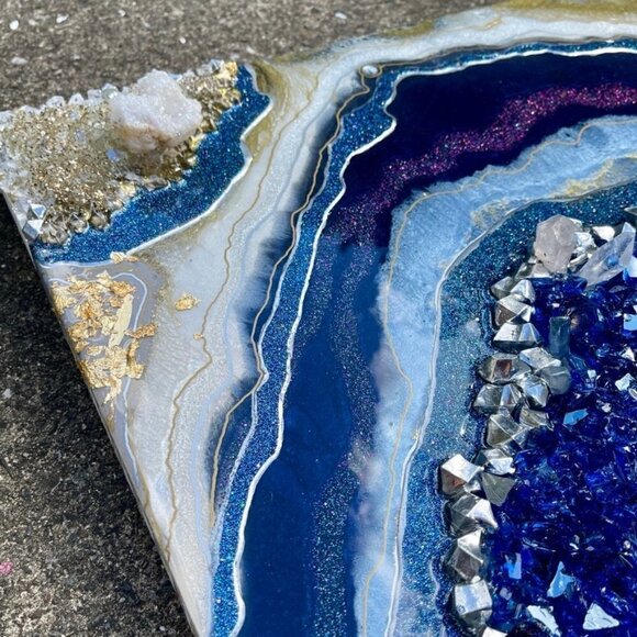 Geode Abstract Resin Art Piece | 24" x 20" Wood Panel | Broken Moroccan Geode - Picture 5 of 11